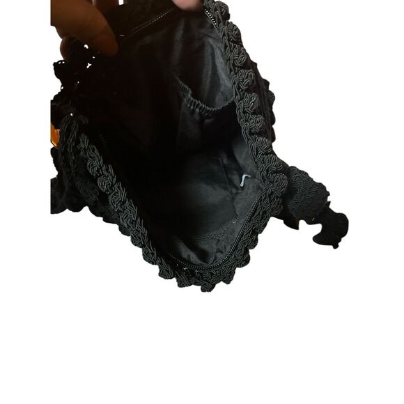 Crochet Mini Black Bucket Purse Made Very Well Adorable Boho Style‎ EUC - Picture 5 of 7